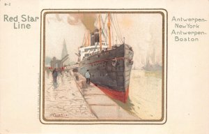RED STAR SHIP LINE ANTWERPEN TO NEW YORK TO BOSTON POSTCARD (c. 1900)
