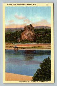 Stevenson WA, Beacon Rock, Columbia River Highway View Linen Washington Postcard