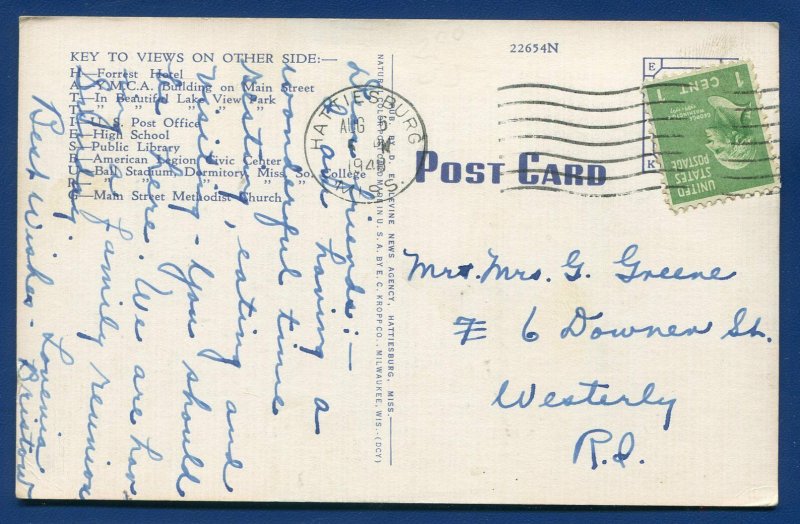 Hattiesburg Mississippi ms LARGE LETTERS letter linen postcard