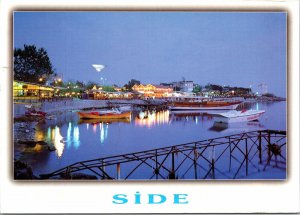 VINTAGE JUMBO-SIZED POSTCARD ~6.5 X 4.5 EVENING MARINA SIDE ANTALYA TURKEY