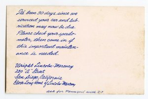 Postcard 30 Day Service Reminder Card Wright Lincoln-Mercury CA