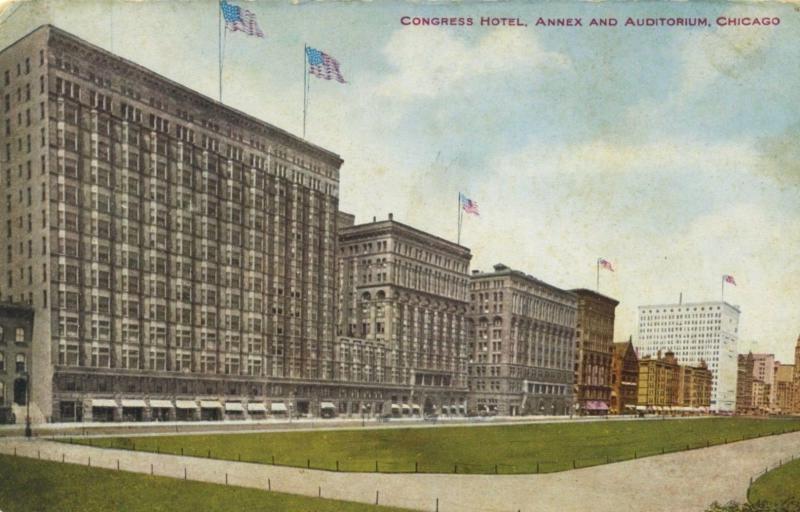 Chicago IL Illinois Congress Hotel Annex & Auditorium Vintage Postcard D12