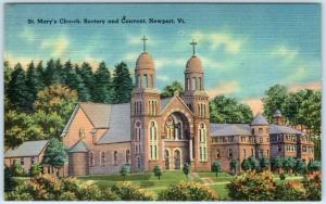 NEWPORT, Vermont  VT    ST. MARY'S CHURCH RECTORY & CONVENT  c1940s  Postcard