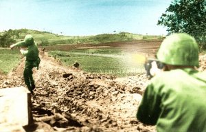 Military World War II Okinawa Marine Chucking A Grenade