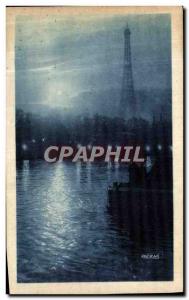 Old Postcard Paris By Night Paris By Night Moon On A Corner Of The Seine Eiff...