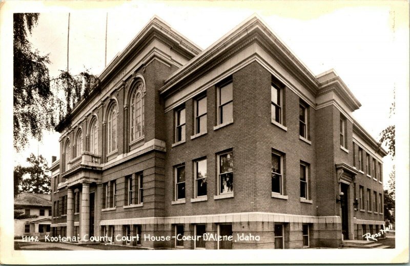 Vtg RPPC 1940s Courer D Alene Idaho Identificación Kootenai County Tribunal Casa