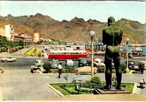 Santa Cruz De Tenerife, Canary Islands Spain STATUE~PORT~BUS/CARS  4X6 Postcard