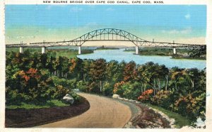 Vintage Postcard 1920's New Bourne Bridge Cape Cod Canal Cape Cod Massachusetts