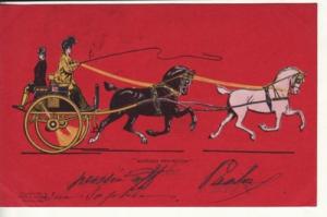 Art   LADY driving HORSE DRAWN CART  1900 postcard