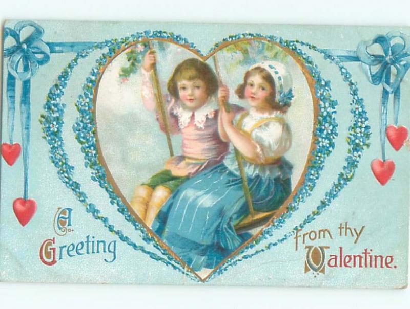 Pre-Linen Valentine GIRL AND BOY ON SWING TOGETHER AB3222