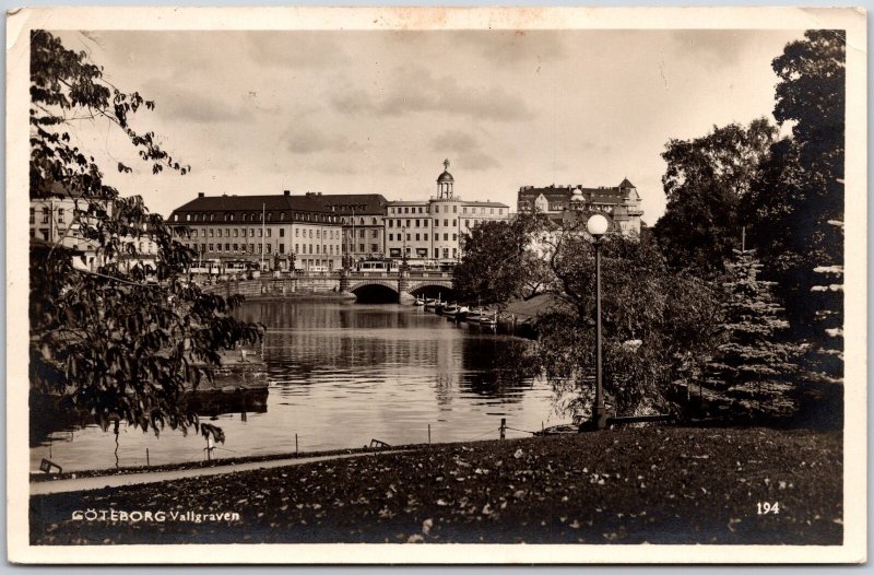 Goteborg Vallgraven Lake Building Shop Bridge Real Photo RPPC Postcard