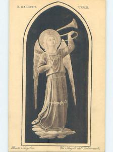 Pre-Linen foreign religious ANGEL HOLDING UP WITH TRUMPET HORN HL9663