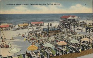 Pensacola Florida FL Gulf of Mexico Beach Scene Linen Vintage Postcard