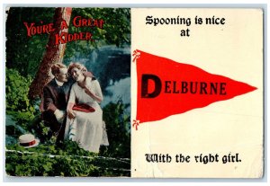 c1910 Couple Romantic Scene Delburne Canada Pennant Message Antique Postcard