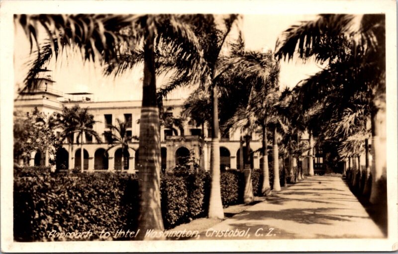 Real Photo Postcard Approach to Hotel Washington, Cristobal, C.Z. Colon Panama