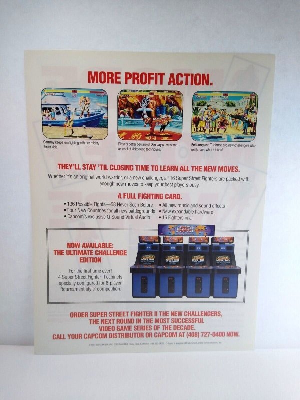 Super Street FIghter II Arcade Game Flyer Capcom 1993 Original 8.5 x 11 Art 