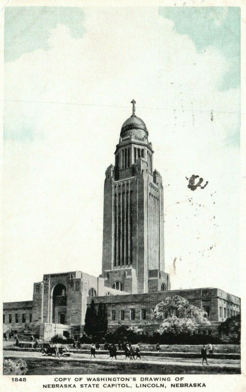 Vintage Postcard 1930 Washington's Drawing of Nebraska State Capital Lincoln NE 