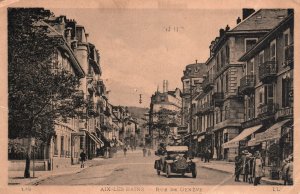 VINTAGE POSTCARD DETAILED STREET SCENE AIX-LES BAINS SPA TOWN FRANCE MAILED 1927