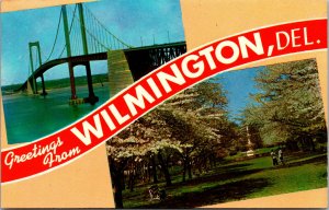 Vtg Memorial Bridge Josephine Park Greetings Wilmington Delaware DE Postcard