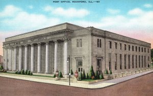 Vintage Postcard Post Office Building Postal Service Landmark Rockford Illinois