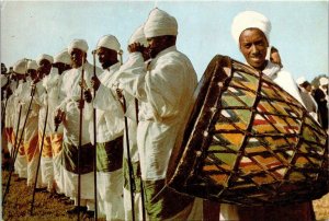 VINTAGE CONTINENTAL SIZE POSTCARD PRIESTS DURING TEMKET FESTIVITIES ETHIOPIA '80