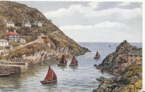 Cornwall Postcard - Polperro Harbour Mouth . Artist View. Posted 1939 Ref MB1455