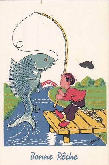 Bonne Peche The Good Catch Young Boy Catching Large Fish Bernet