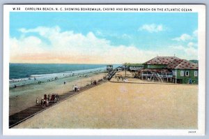 CAROLINA BEACH NC BOARDWALK CASINO BATHING BEACH*UNUSED*1930's-40's ERA POSTCARD