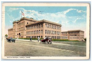 1918 Textile School Building Cars Street View Lowell Massachusetts MA Postcard 