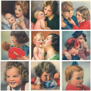 Lovely drawn children scenes lot of 9 vintage postcards made in Italy