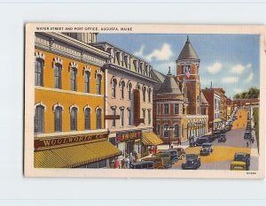 Postcard Water Street And Post Office, Augusta, Maine