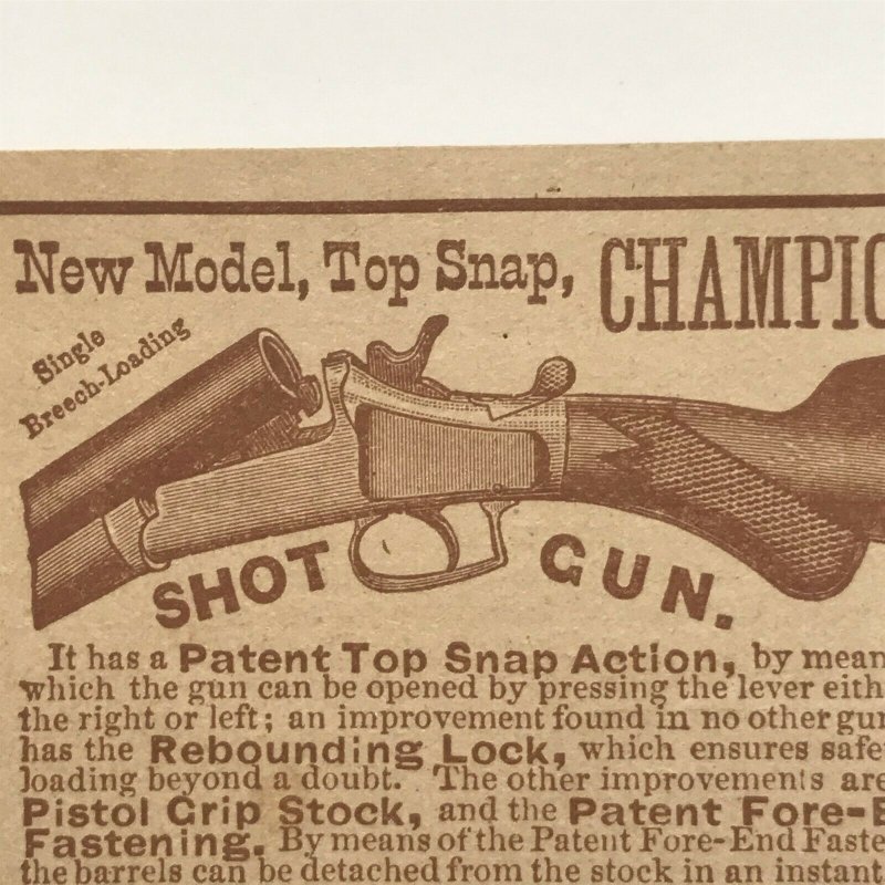 Shot Gun Champion Snap Action Victorian 1884 Print Ad 2V1-27