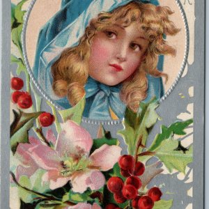 c1910s Lovely Colorful Happy New Year Embossed Silver Flower Postcard Hood A196