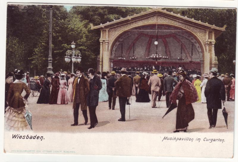 P381 JL postcard old germany wiesbaden musikpavillon im cugarten