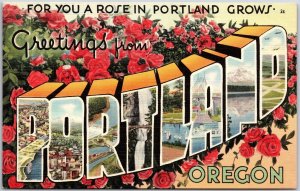 Greetings From Portland Oregon OR Large Letter Roses In Portland Grows Postcard