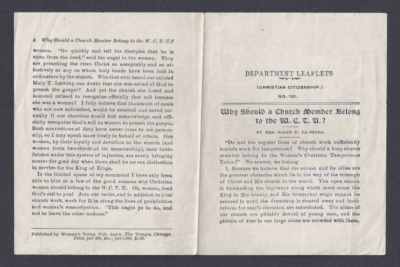 Ca 1904 WOMENS CHRISTIAN TEMPERANCE UNION, PLAINFIELD NJ, RARE DOCUMENTS