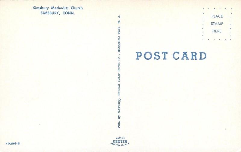Simsbury CT~Simsbury Methodist Church~1960 Postcard
