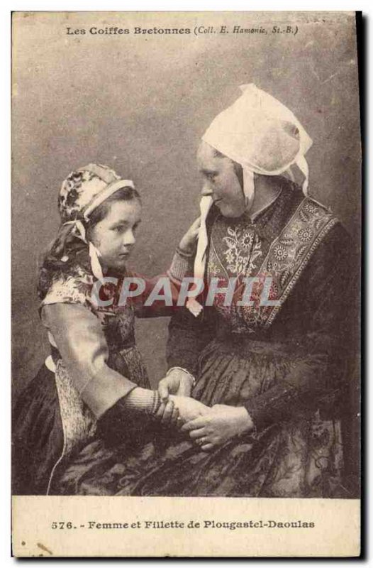 Old Postcard Folklore Breton headdresses Woman and girl Plougastel Daoulas