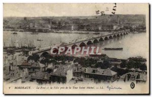 Bordeaux Postcard Old Bridge and the city taken from the tower Saint Michel