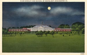 Handley High School Building By Moonlight WINCHESTER Virginia Vintage Postcard