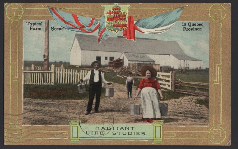 Patriotic Canada HABITANT LIFE STUDIES Quebec Farm Scene Valentine pm ~ Und/B