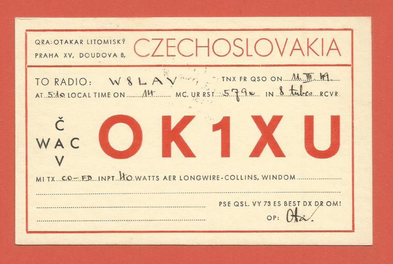 QSL AMATEUR RADIO CARD – PRAGUE, CZECHOSLOVAKIA– 1949 – IRON CURTAIN