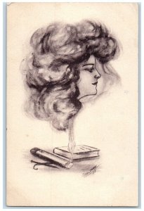 1910 Cigarette Smoke Pretty Woman Cobb Shinn Artist Signed Antique Postcard