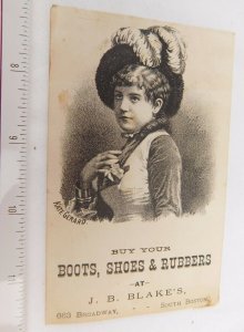 1880's J.B. Blake's Boots, Shoes, & Rubbers Actress Kate Gerard Trade Card F47