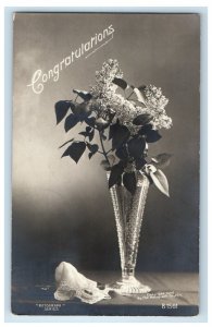 1907 Congratulations Glass Flower Vase Rotograph RPPC Photo Antique Postcard