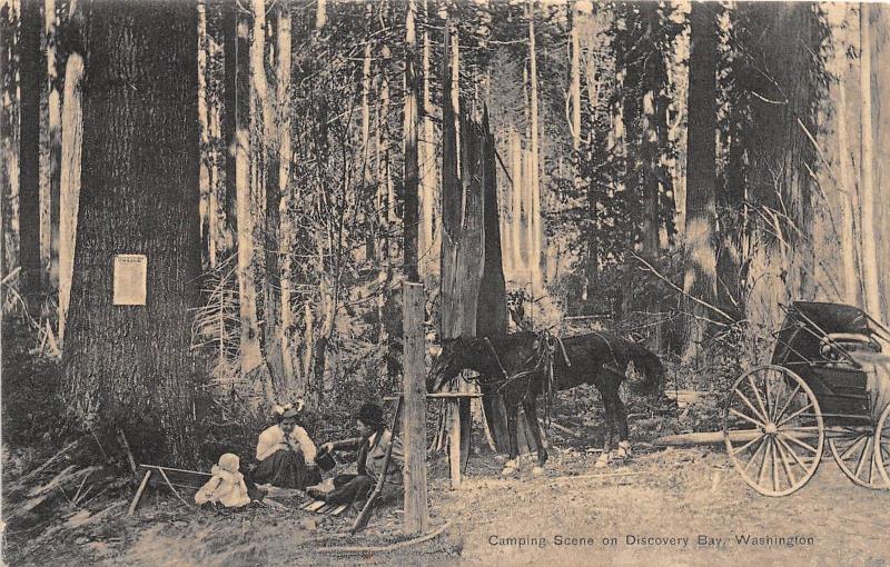 C19/ Discovery Bay Washington WA Postcard c1910 Camping Scene Family Horse