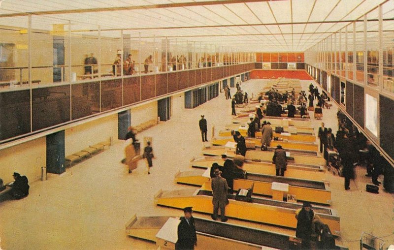 Customs New York International Airport Baggage Claim c1950s Vintage Postcard