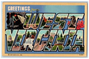 1948 Greetings From West Virginia WV, Clarksburg Large Letters Vintage Postcard 