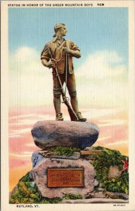 postcard Rutland Vermont - Statue in Honor of the Green Mountain Boys