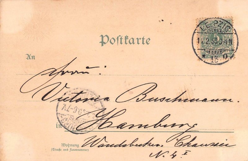 Germany Gruss aus Leipzig 1899 litho vintage postcard
